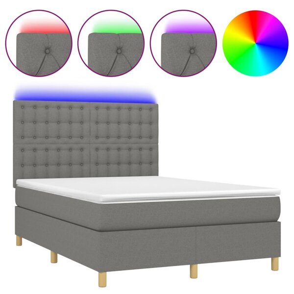 VidaXL Κρεβάτι Boxspring με Στρώμα & LED Σκ.Γκρι 140x200 εκ Υφασμάτινο