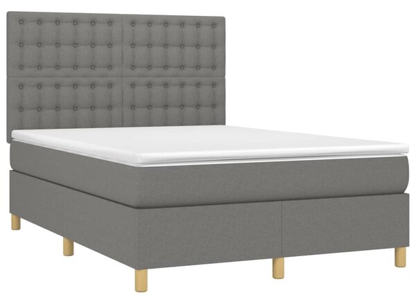 VidaXL Κρεβάτι Boxspring με Στρώμα & LED Σκ.Γκρι 140x200 εκ Υφασμάτινο