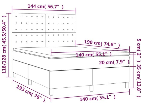 VidaXL Κρεβάτι Boxspring με Στρώμα & LED Ροζ 140x190 εκ. Βελούδινο