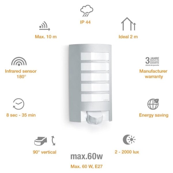 Steinel 657918 - L12S Φωτιστικό εξωτερικού χώρου με αισθητήρα 1xE27/60W/230V