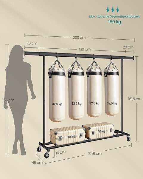 Κρεμάστρα δαπέδου Μαύρο Songmics 200x45x161.5 cm