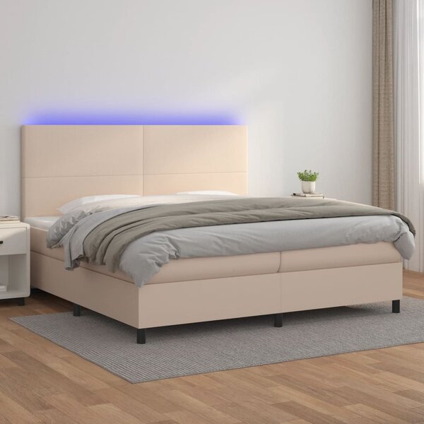 VidaXL Κρεβάτι Boxspring Στρώμα&LED Καπουτσίνο 200x200 εκ. Συνθ. Δέρμα