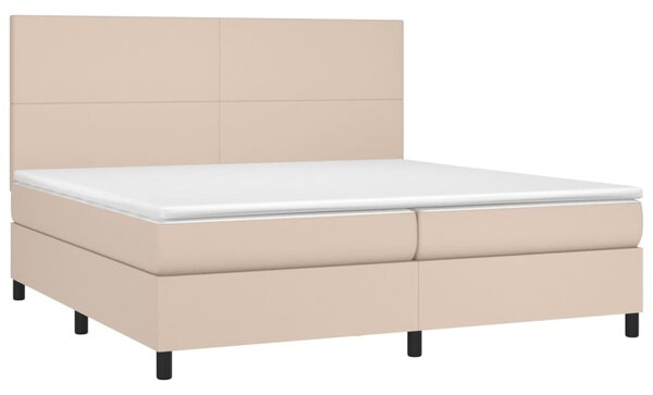 VidaXL Κρεβάτι Boxspring Στρώμα&LED Καπουτσίνο 200x200 εκ. Συνθ. Δέρμα