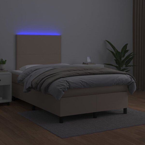 VidaXL Κρεβάτι Boxspring Στρώμα&LED Καπουτσίνο 120x200 εκ. Συνθ. Δέρμα