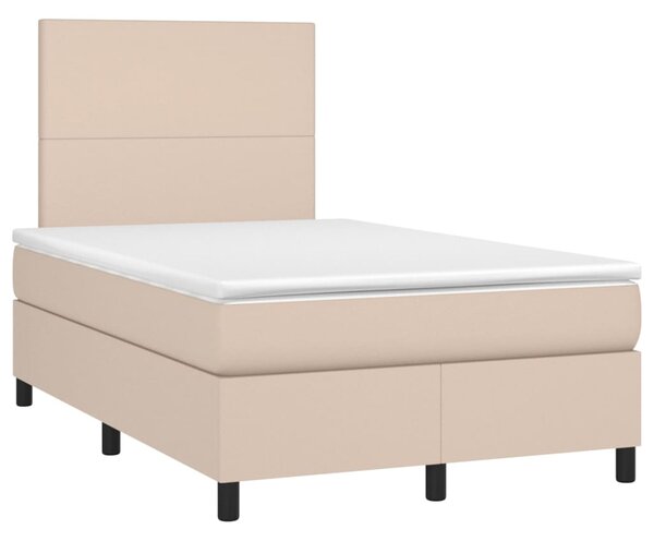 VidaXL Κρεβάτι Boxspring Στρώμα&LED Καπουτσίνο 120x200 εκ. Συνθ. Δέρμα