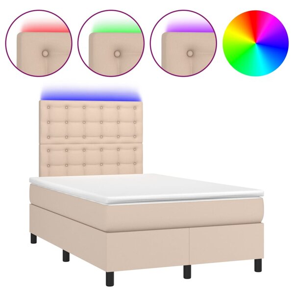 VidaXL Κρεβάτι Boxspring Στρώμα&LED Καπουτσίνο 120x200 εκ. Συνθ. Δέρμα