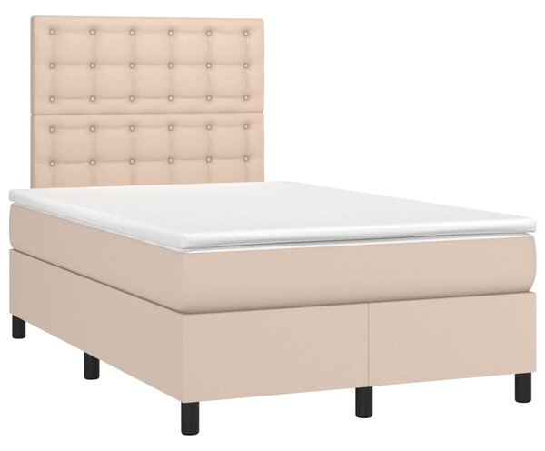 VidaXL Κρεβάτι Boxspring Στρώμα&LED Καπουτσίνο 120x200 εκ. Συνθ. Δέρμα