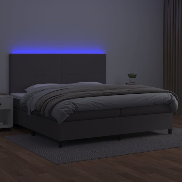 VidaXL Κρεβάτι Boxspring με Στρώμα & LED Γκρι 200x200 εκ. Συνθ. Δέρμα