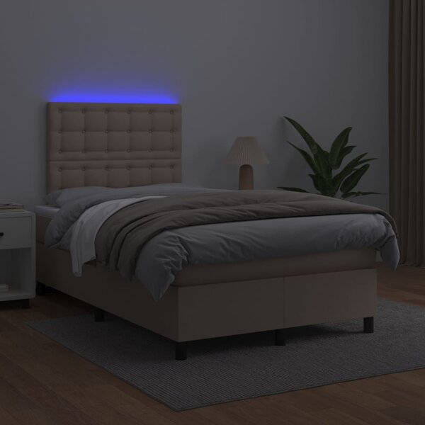 VidaXL Κρεβάτι Boxspring Στρώμα&LED Καπουτσίνο 120x200 εκ. Συνθ. Δέρμα