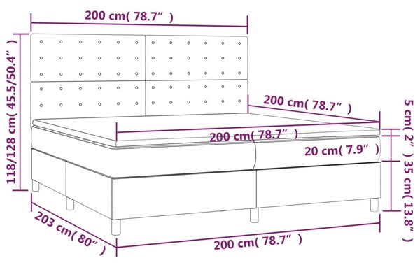 VidaXL Κρεβάτι Boxspring με Στρώμα & LED Γκρι 200x200 εκ. Συνθ. Δέρμα