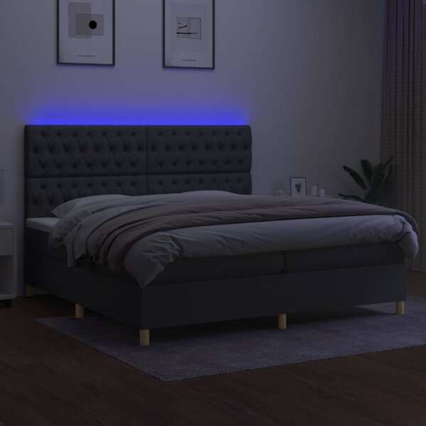 VidaXL Κρεβάτι Boxspring με Στρώμα & LED Σκ.Γκρι 200x200εκ. Υφασμάτινο