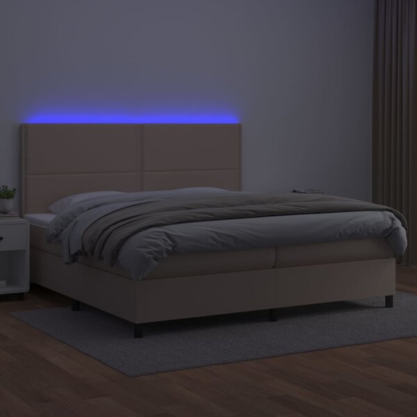 VidaXL Κρεβάτι Boxspring Στρώμα&LED Καπουτσίνο 200x200 εκ. Συνθ. Δέρμα