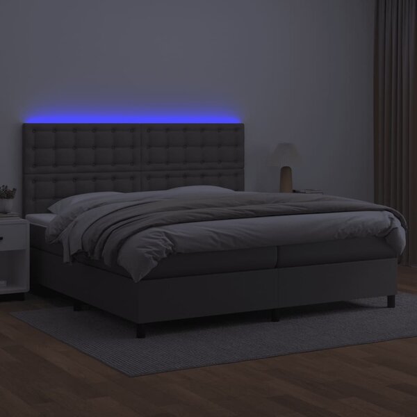 VidaXL Κρεβάτι Boxspring με Στρώμα & LED Γκρι 200x200 εκ. Συνθ. Δέρμα