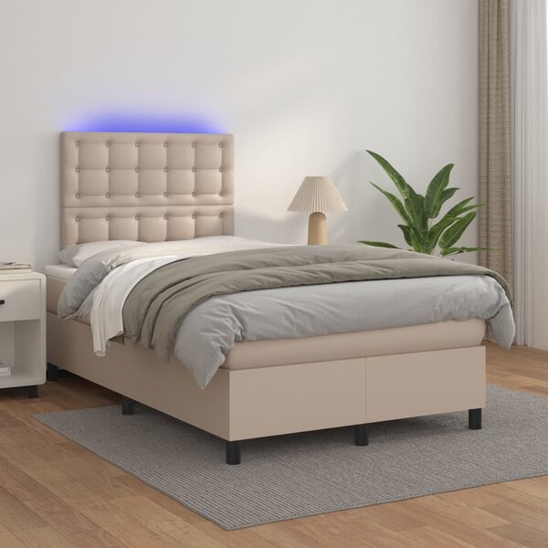 VidaXL Κρεβάτι Boxspring Στρώμα&LED Καπουτσίνο 120x200 εκ. Συνθ. Δέρμα