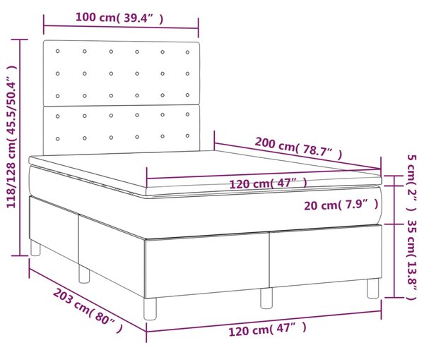 VidaXL Κρεβάτι Boxspring Στρώμα&LED Καπουτσίνο 120x200 εκ. Συνθ. Δέρμα