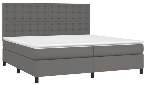 VidaXL Κρεβάτι Boxspring με Στρώμα & LED Γκρι 200x200 εκ. Συνθ. Δέρμα