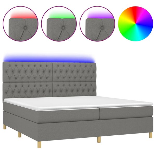 VidaXL Κρεβάτι Boxspring με Στρώμα & LED Σκ.Γκρι 200x200εκ. Υφασμάτινο