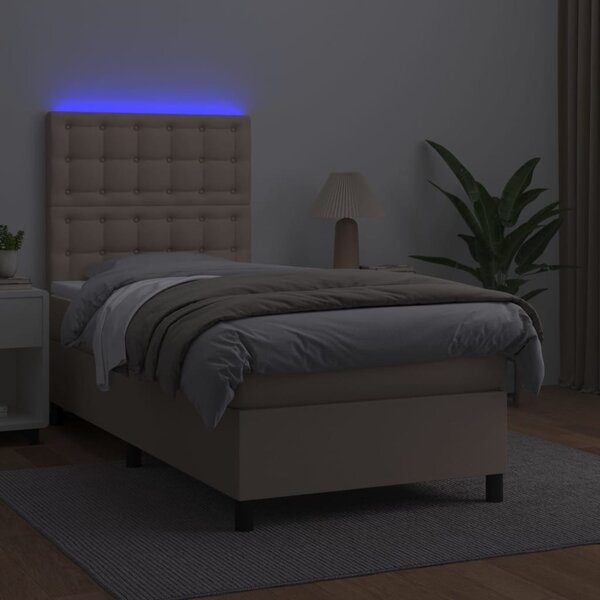 VidaXL Κρεβάτι Boxspring Στρώμα&LED Καπουτσίνο 100x200 εκ. Συνθ. Δέρμα