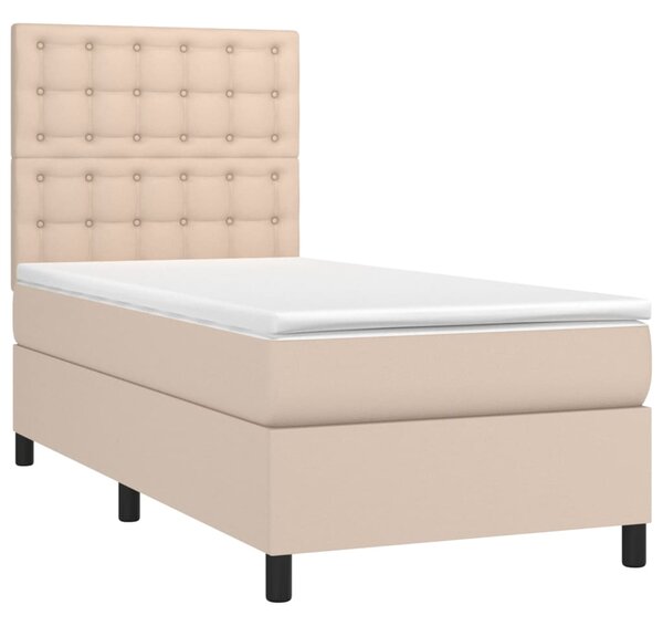 VidaXL Κρεβάτι Boxspring Στρώμα&LED Καπουτσίνο 100x200 εκ. Συνθ. Δέρμα