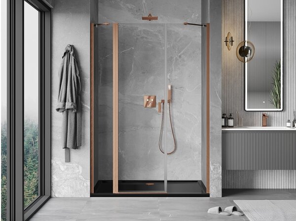 Mexen Mist καμπίνα ντους αναδιπλούμενη 140 cm, διάφανη, βουρτσισμένος χαλκός