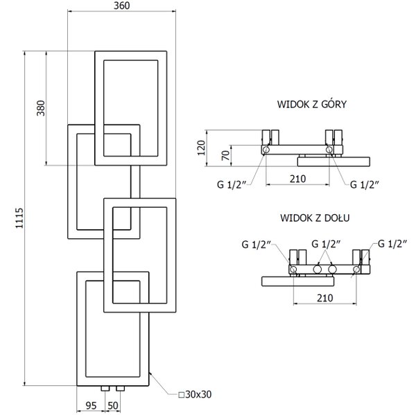 Mexen Grid διακοσμητικό θερμαντικό λουτρού 1115 x 360 mm, 279 W, μαύρο - W215-1115-360-00-70