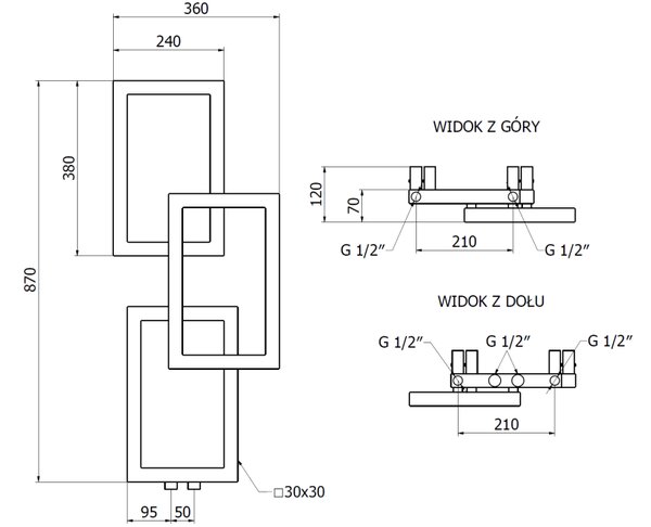 Mexen Grid διακοσμητικό θερμαντικό σώμα μπάνιου 870 x 360 mm, 209 W, μαύρο