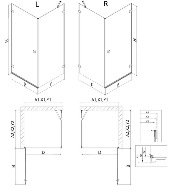 Mexen Lunar-B ντουζιέρα αριστερής περιστροφής 85 x 80 εκ., διαφανής, χρώμιο