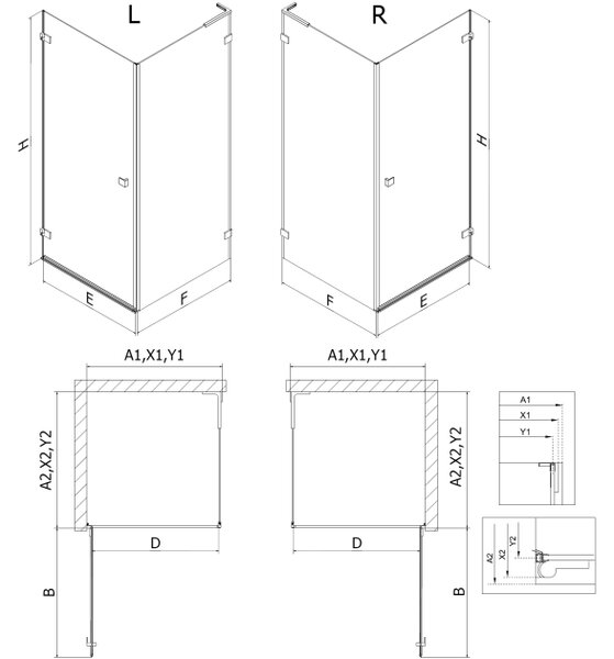 Mexen Lunar-B L καμπίνα ντους ανοιγόμενη αριστερή 80 x 80 cm, διαφανής, χρώμιο