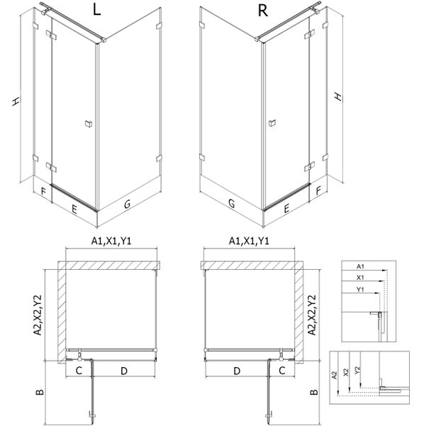 Mexen Lunar T δεξιά περιστρεφόμενη καμπίνα ντους 130 x 120 cm, διάφανη, μαύρη