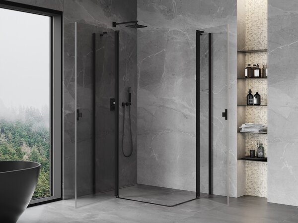 Mexen Mist Διπλή καμπίνα ντους ανοιγόμενη 90 x 70 εκ., διάφανη, μαύρη