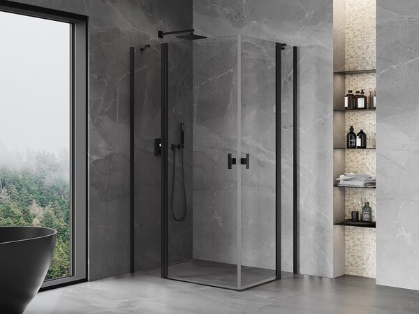 Mexen Mist Διπλή καμπίνα ντους ανοιγόμενη 90 x 70 εκ., διάφανη, μαύρη