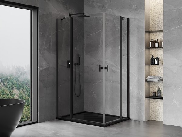 Mexen Mist Διπλή καμπίνα ντους ανοιγόμενη 90 x 70 εκ., διάφανη, μαύρη