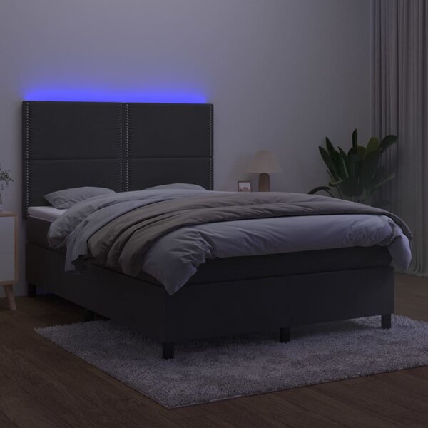 VidaXL Κρεβάτι Boxspring με Στρώμα & LED Σκ. Γκρι 140x190εκ. Βελούδινο