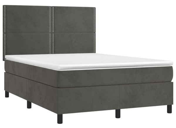 VidaXL Κρεβάτι Boxspring με Στρώμα & LED Σκ. Γκρι 140x190εκ. Βελούδινο