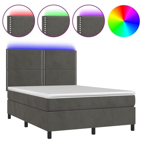 VidaXL Κρεβάτι Boxspring με Στρώμα & LED Σκ. Γκρι 140x190εκ. Βελούδινο