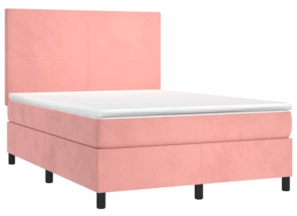 VidaXL Κρεβάτι Boxspring με Στρώμα Ροζ 140x190 εκ. Βελούδινο