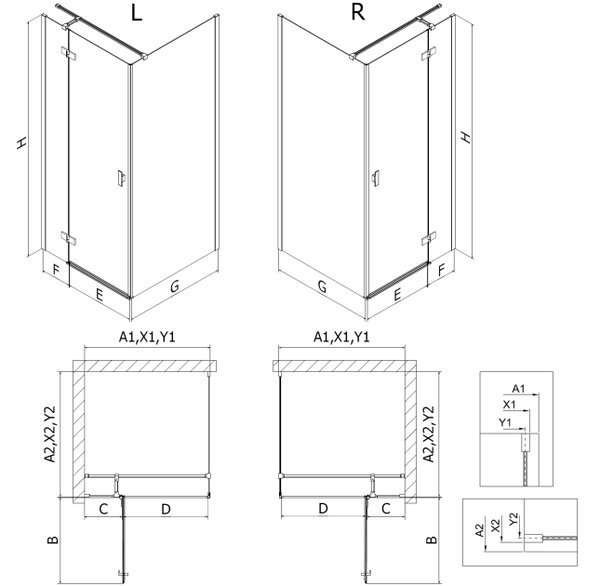 Mexen Mist-H T ντουζιέρα ανοιγόμενη δεξιά 110 x 80 cm, διάφανη, χρώμιο