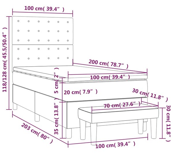 VidaXL Κρεβάτι Boxspring με Στρώμα Σκούρο Καφέ 100x200 εκ. Υφασμάτινο