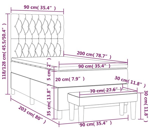 VidaXL Κρεβάτι Boxspring με Στρώμα Κρεμ 90x200 εκ.Υφασμάτινο