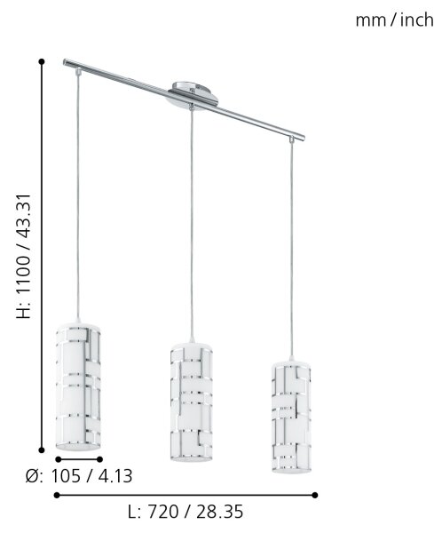 Eglo 92563 - Κρεμαστό φωτιστικό οροφής ράγα BAYMAN 3xE27/60W/230V