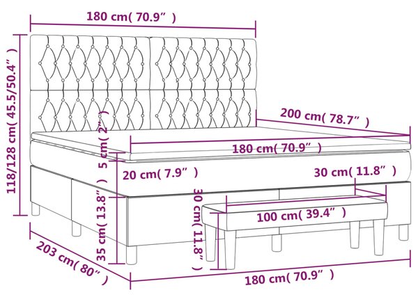 VidaXL Κρεβάτι Boxspring με Στρώμα Σκούρο Γκρι 180x200 εκ Υφασμάτιν