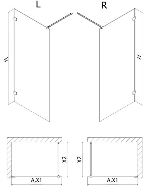 Mexen Lunar γυάλινη καμπίνα ντους Walk-in αριστερή 140 x 200 cm, διάφανο 8 mm, χρώμιο