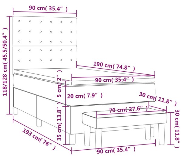 VidaXL Κρεβάτι Boxspring με Στρώμα Σκούρο Γκρι 90x190 εκ. Υφασμάτινο