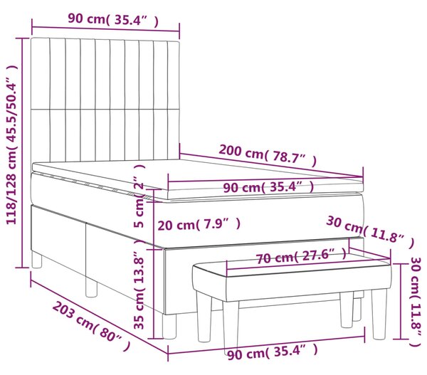 VidaXL Κρεβάτι Boxspring με Στρώμα Κρεμ 90x200 εκ.Υφασμάτινο