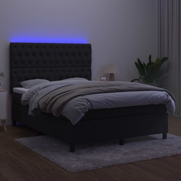 VidaXL Κρεβάτι Boxspring με Στρώμα & LED Μαύρο 140x190 εκ. Βελούδινο