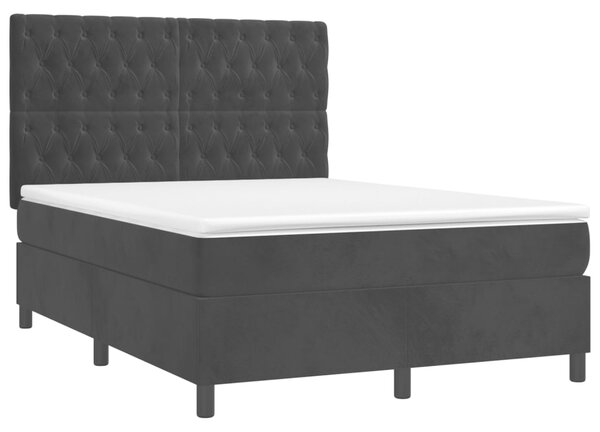 VidaXL Κρεβάτι Boxspring με Στρώμα & LED Μαύρο 140x190 εκ. Βελούδινο