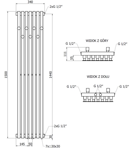 Mexen Flux διακοσμητικό θερμαντικό σώμα μπάνιου 1500 x 340 mm, 630 W, μαύρο