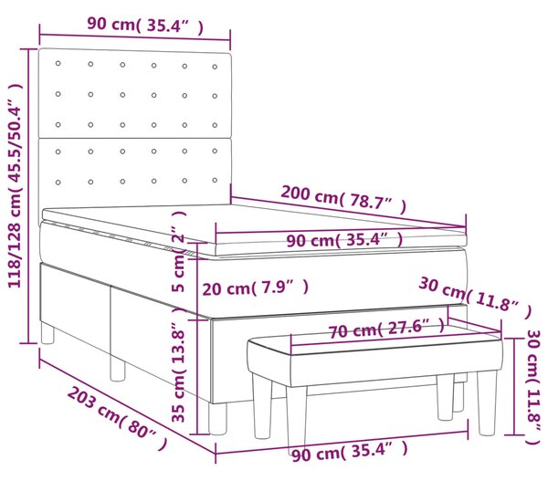 VidaXL Κρεβάτι Boxspring με Στρώμα Κρεμ 90x200 εκ.Υφασμάτινο