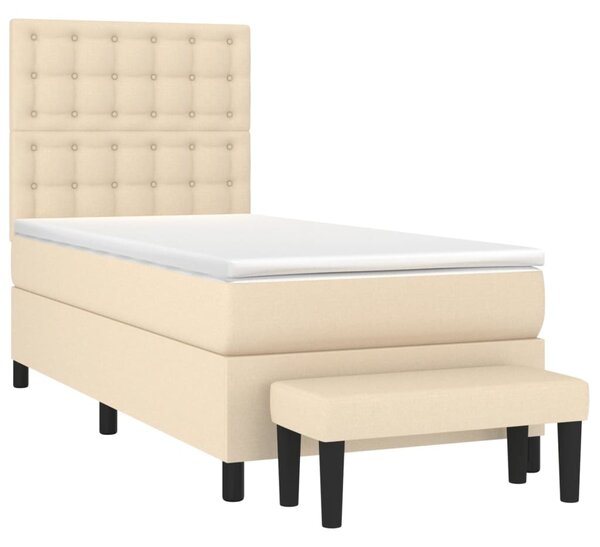 VidaXL Κρεβάτι Boxspring με Στρώμα Κρεμ 90x200 εκ.Υφασμάτινο