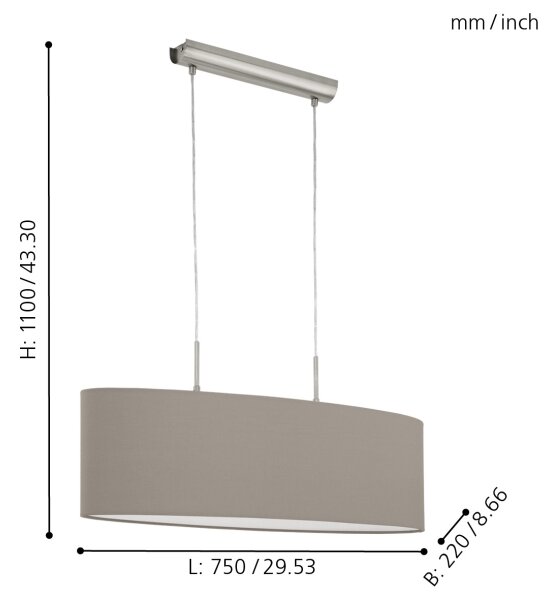 Eglo 31581 - Κρεμαστό φωτιστικό οροφής PASTERI 2xE27/60W/230V